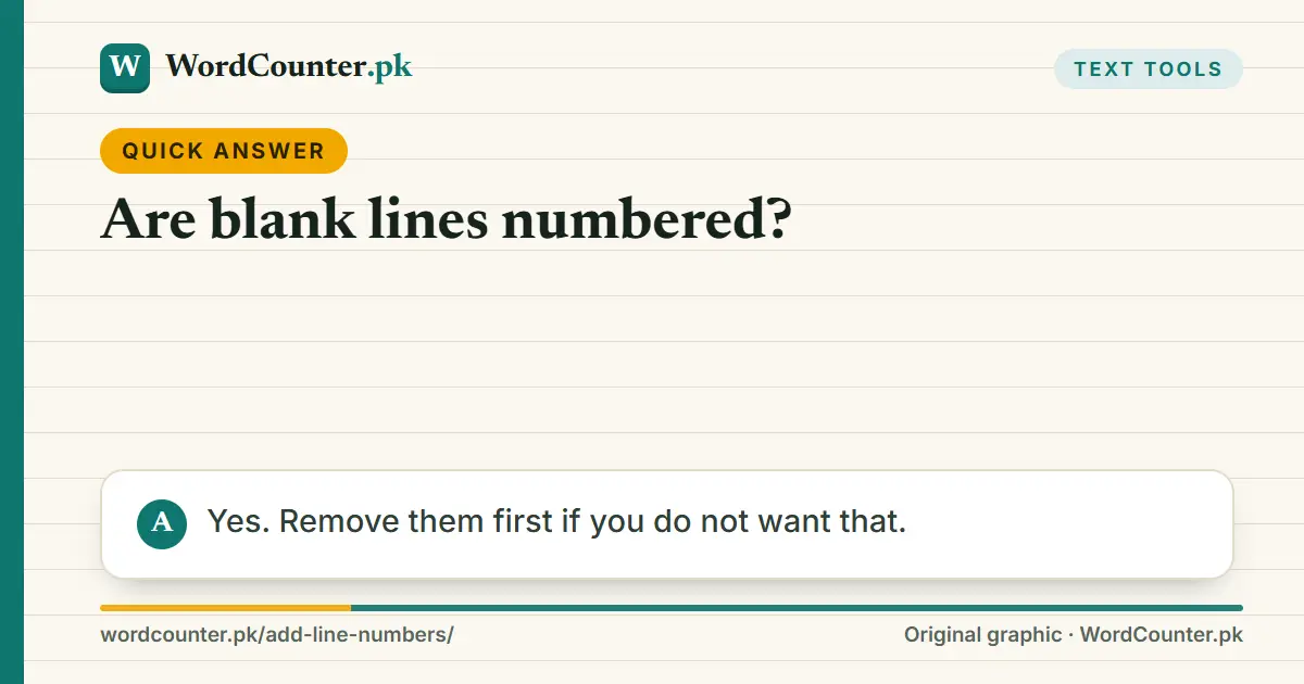 Quick answer card: Are blank lines numbered? Yes. Remove them first if you do not want that.